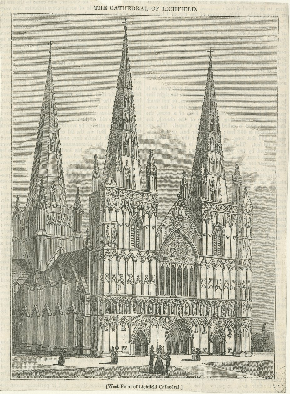 Lichfield Cathedral - West Front: tresnitt gravering, og [? 1800-tallet] (trykk) av School English