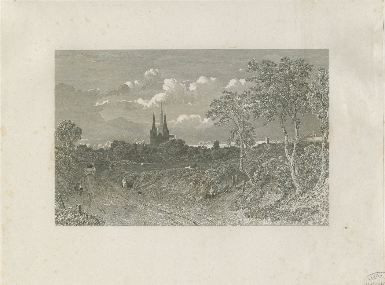 Lichfield Cathedral - West View (fjern): gravering og [?1700-tallet] (trykk) av School English