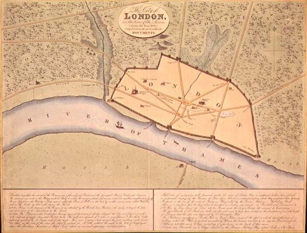 Kart over London i Saxon Times, ca. 900-950 e.Kr. (gravering) av School English