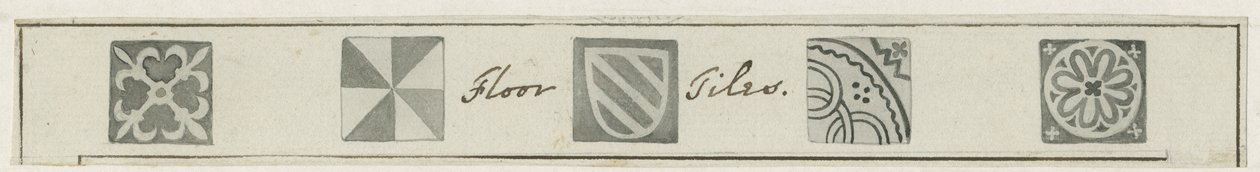 Mavesyn Ridware - Gulvfliser i Mavesyn Mortuary Chapel: sepia-tegning, nd [?sent 18. århundre] (tegning) av School English