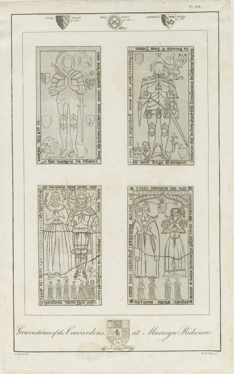 Mavesyn Ridware - Gravestones of the Carwardens: gravering, nd [sent 18. århundre] (trykk) av School English