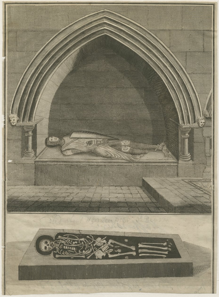 Mavesyn Ridware - Tomb of Hugo Mavesyn: gravering, nd [? 18th cent] (trykk) av School English