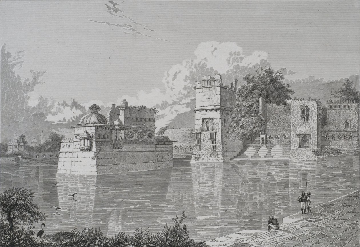 Palace of Rani Bhim og Pudamundi i Cheetor (Cheetor, Udaipur State) (Gravering) av School English
