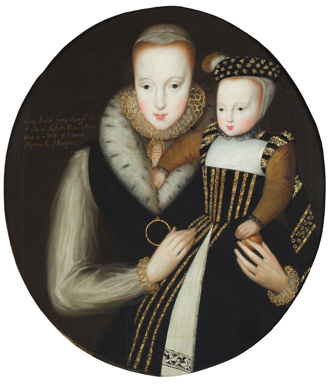 Portrett av Lady Catherine Grey og sønnen hennes, Edward (olje på lerret) av School English