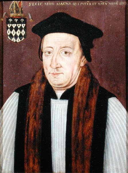 Portrett av William av Waynflete, biskop Wayneflete (olje på panel) av School English