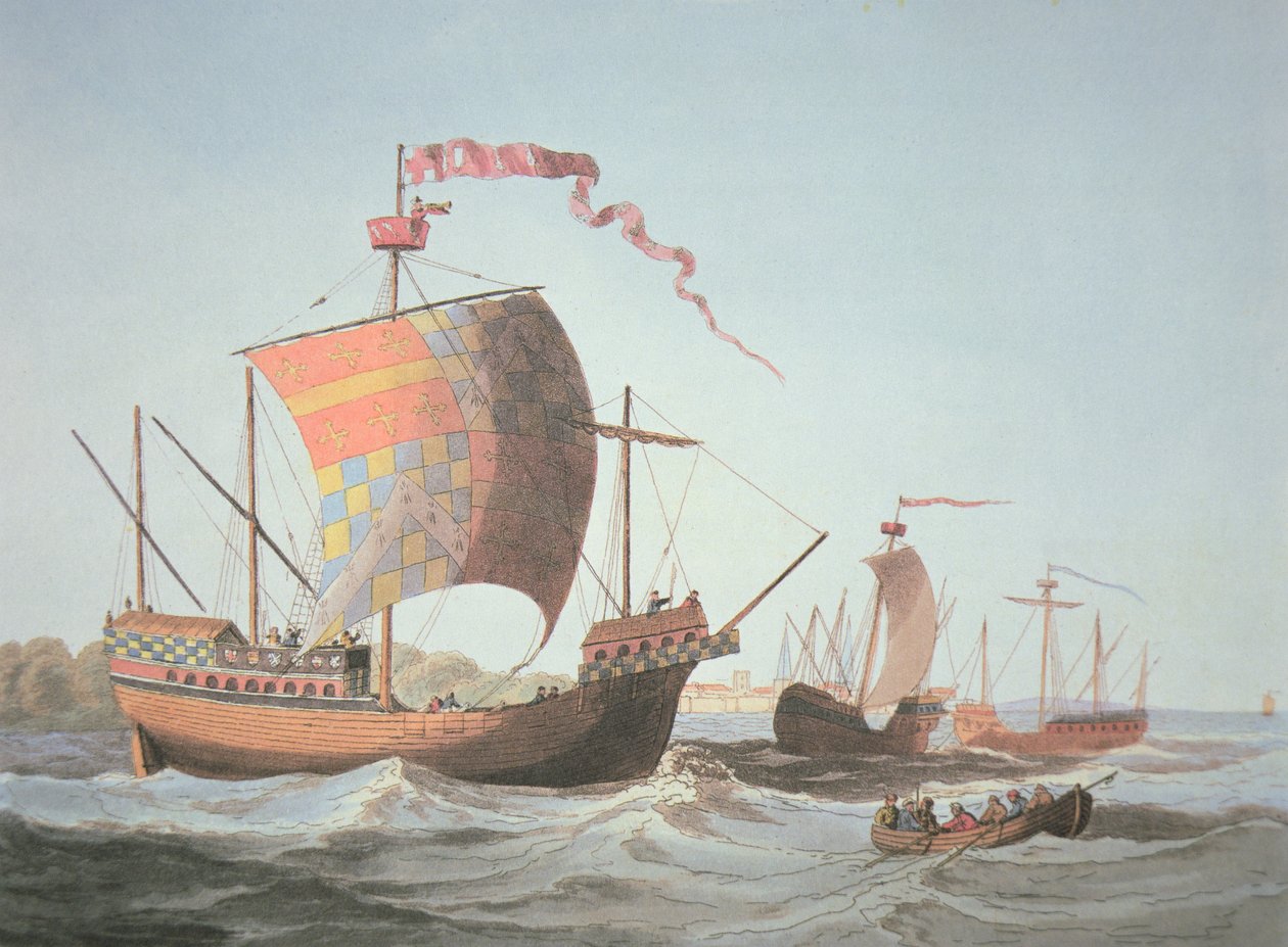 Ships of the Reign of Edward IV i 1482 (farge litho) av School English