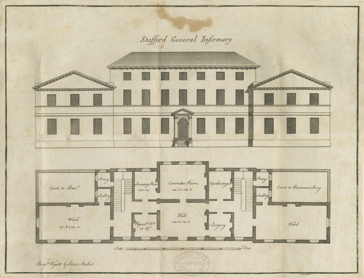 Stafford - County General Infirmary: pennetegning, nd [slutten av 1700-tallet] (tegning) av School English