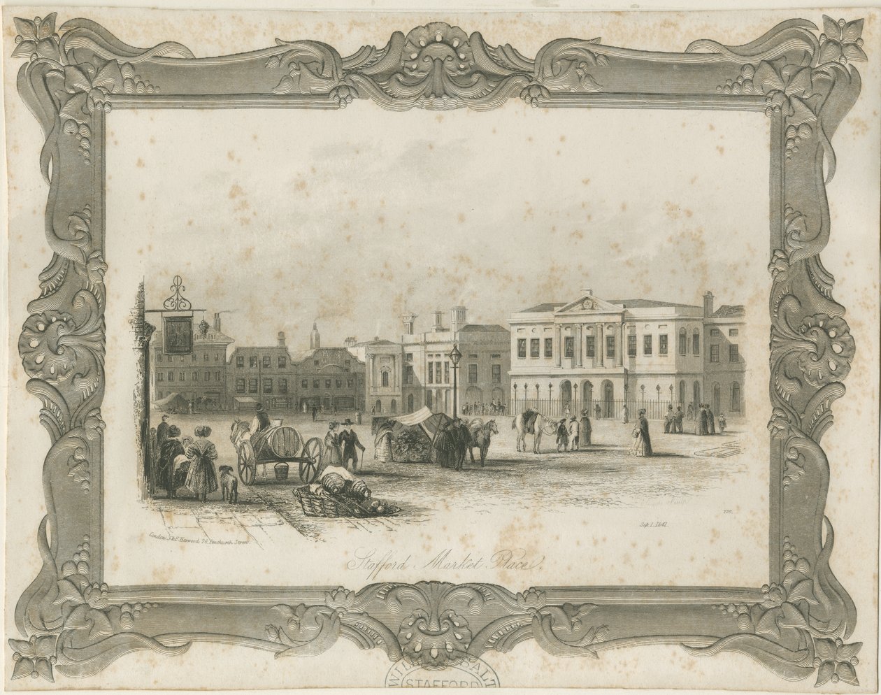 Stafford - Market Place: gravering, nd [c 1841] (trykk) av School English