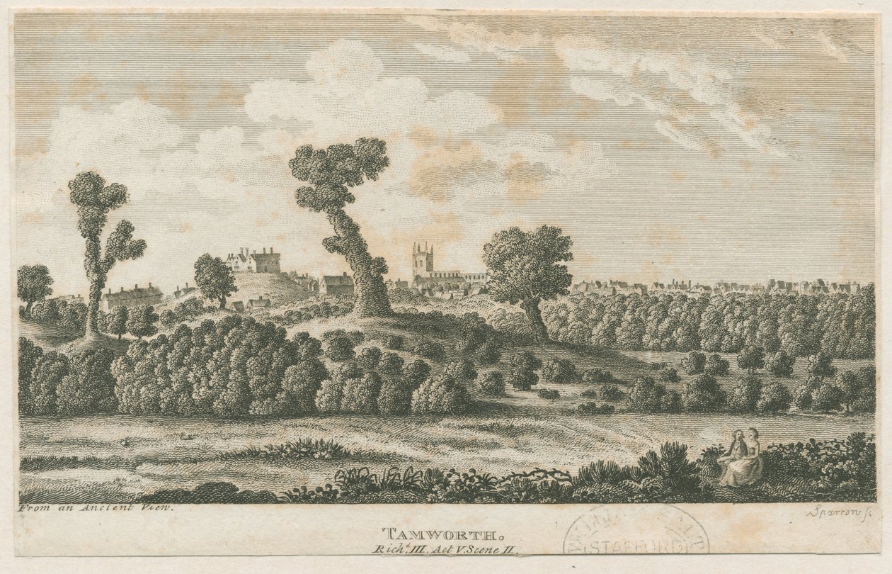 Tamworth Castle: gravering og [?1800-tallet] (trykk) av School English