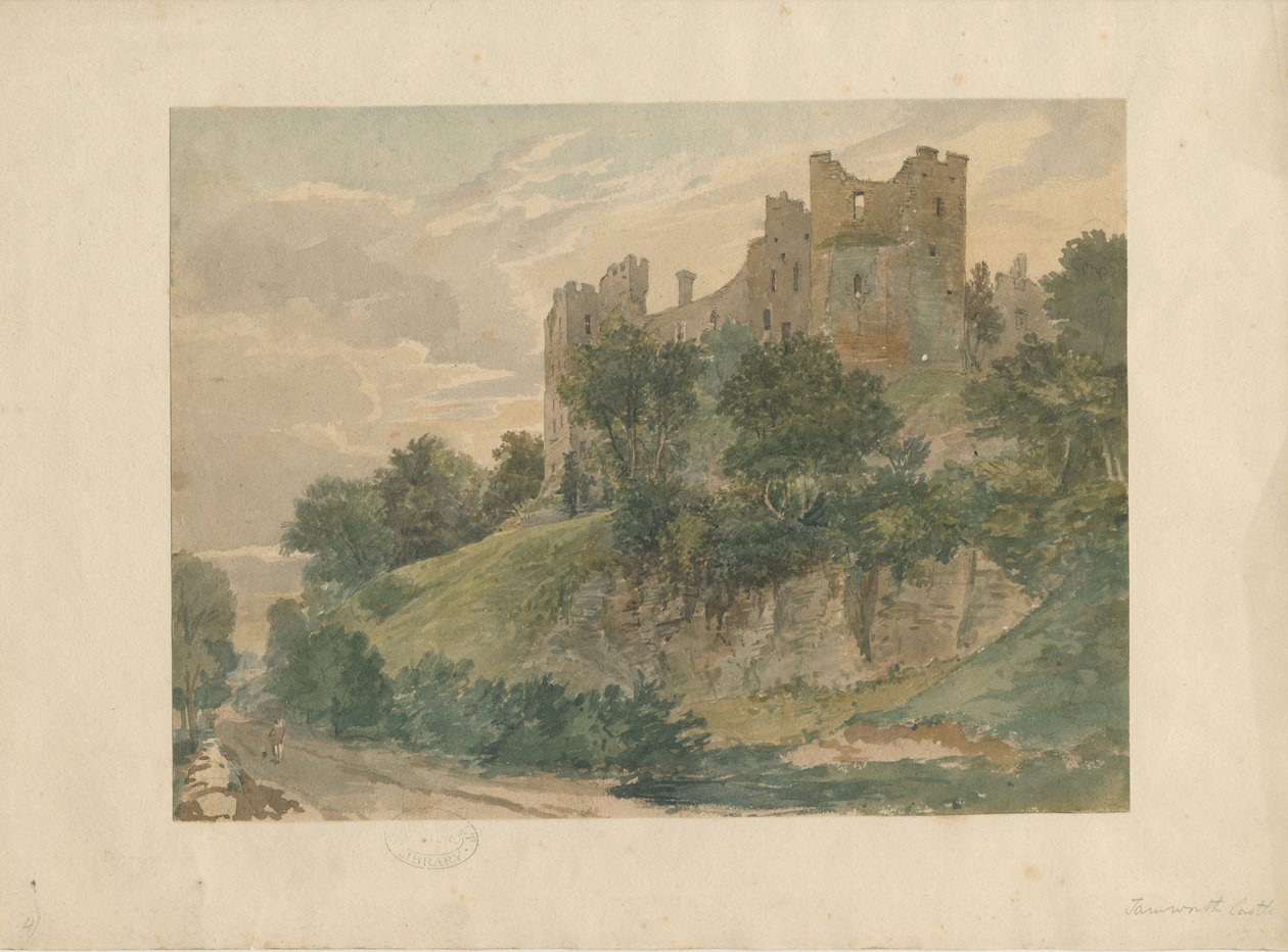 Tamworth Castle: akvarelltegning, nd [?1800-tallet] (maleri) av School English