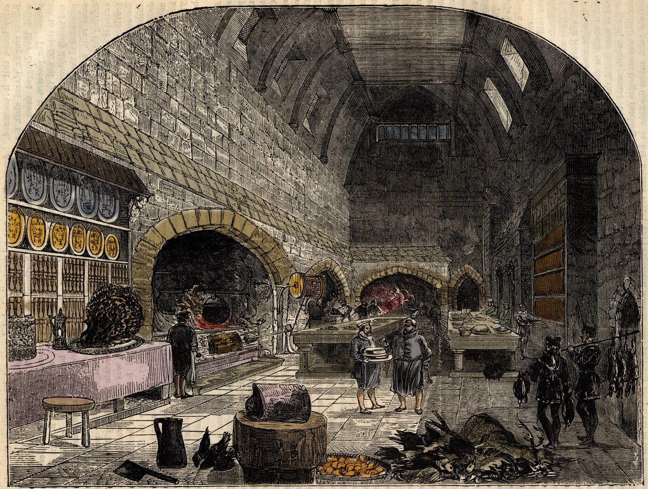 The 16th Century Kitchen of Queen Elizabeth I - engraving from “” History of England” by Cassell Petter & Galpin av School English