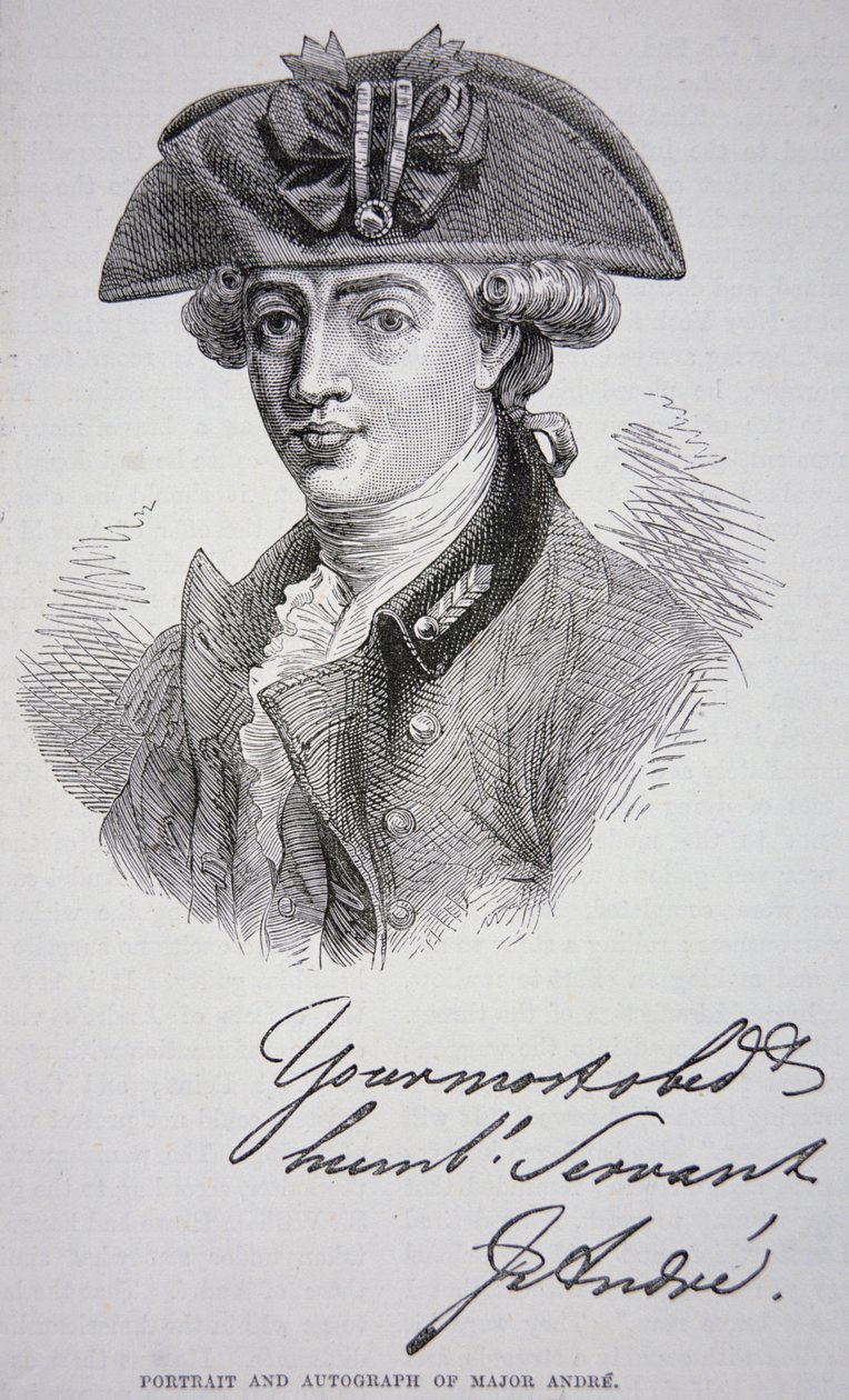 Portrettet og autografen til major John Andre (litho) av School English