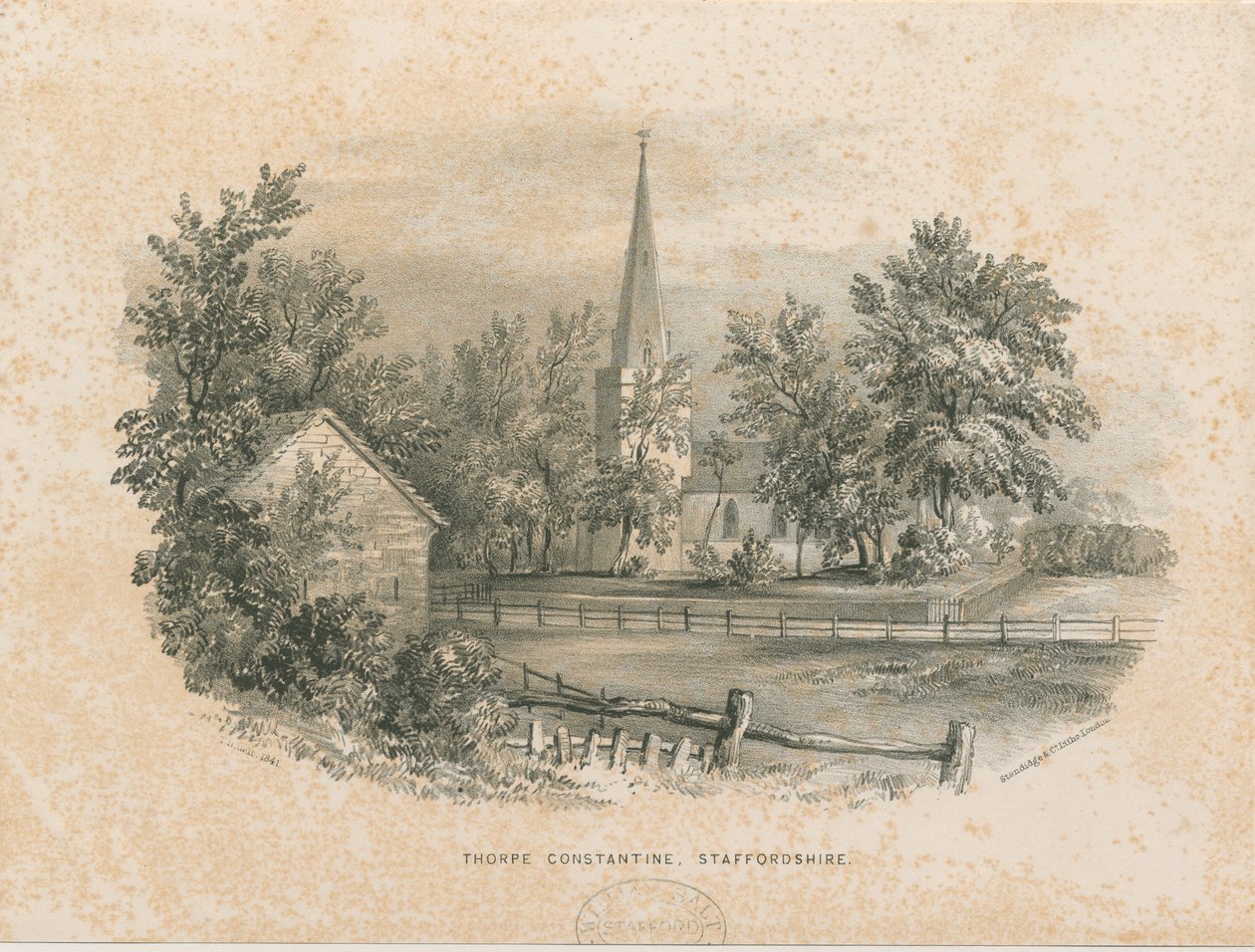 Thorpe Constantine Church: litografi (vignettert) av School English