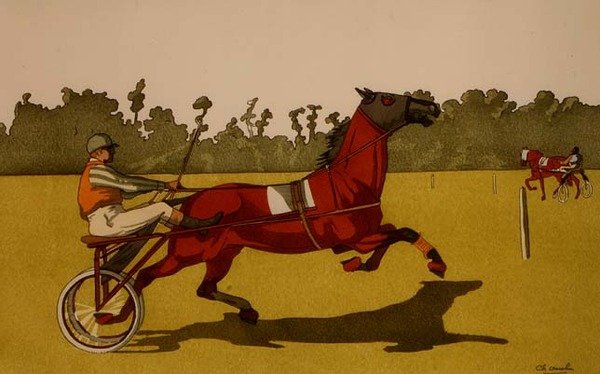 Travponni som trekker en racingvogn (poshoir-trykk) av School English