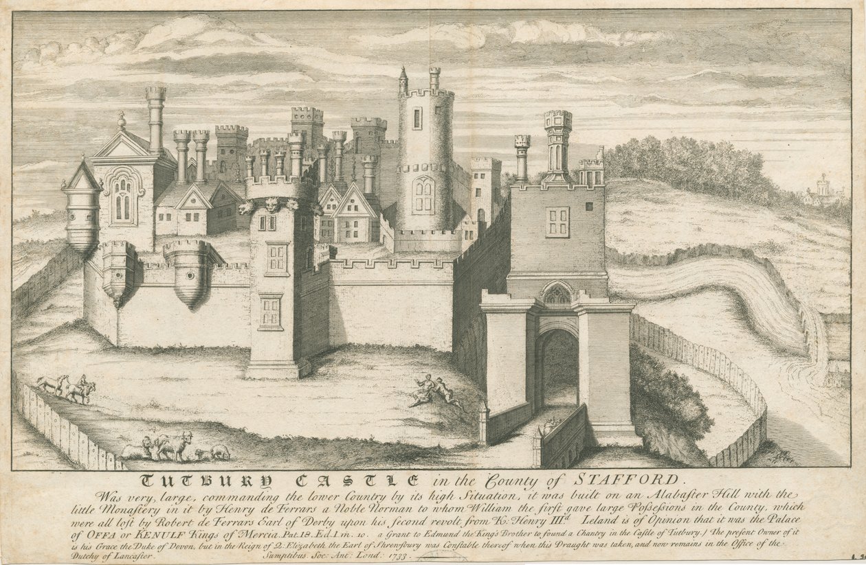 Tutbury Castle: kobberplategravering, nd [c 1733] (trykk) av School English