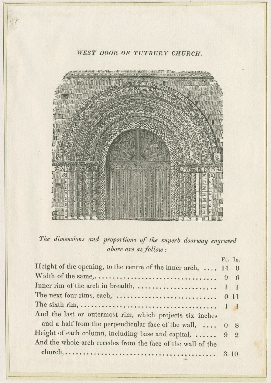 Tutbury Priory Church: West Doorway: gravering, nd [c 1832] (trykk) av School English