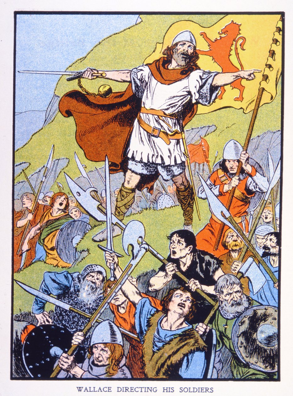 William Wallace regisserer soldatene sine (farge litho) av School English
