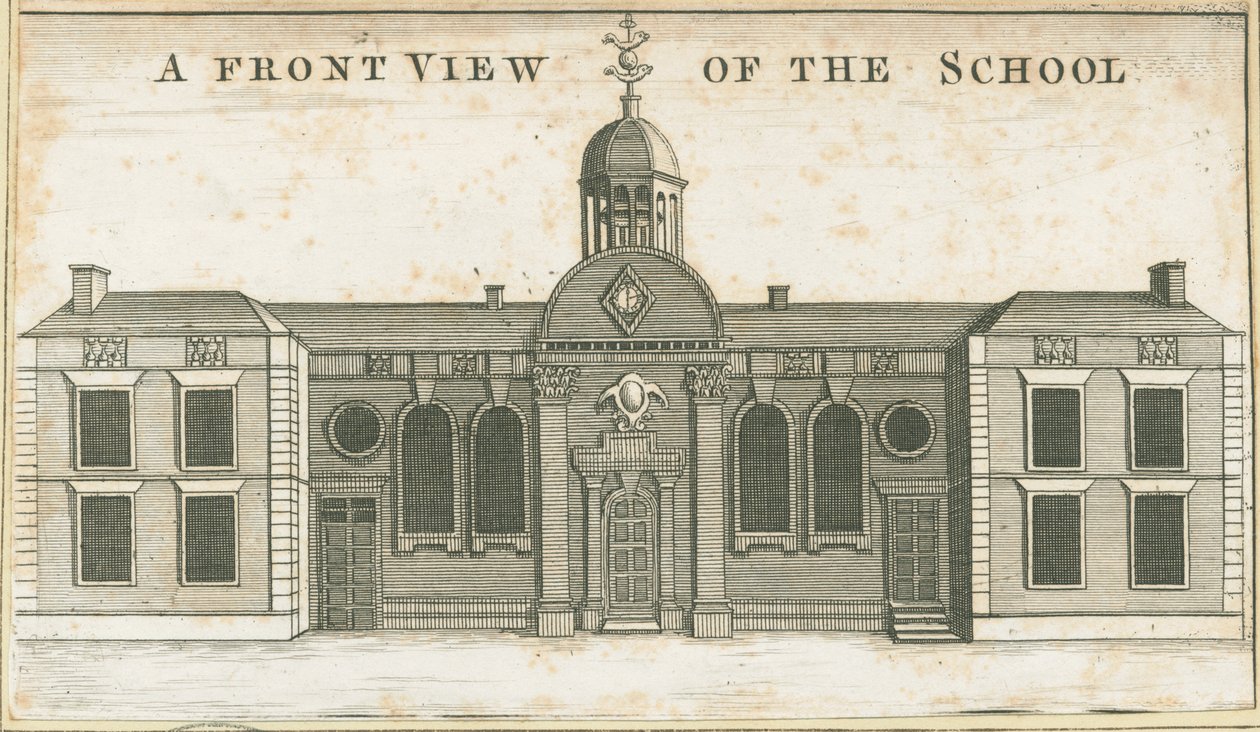 Wolverhampton - Grammar School: aquatint gravering, nd [c 1751] (trykk) av School English
