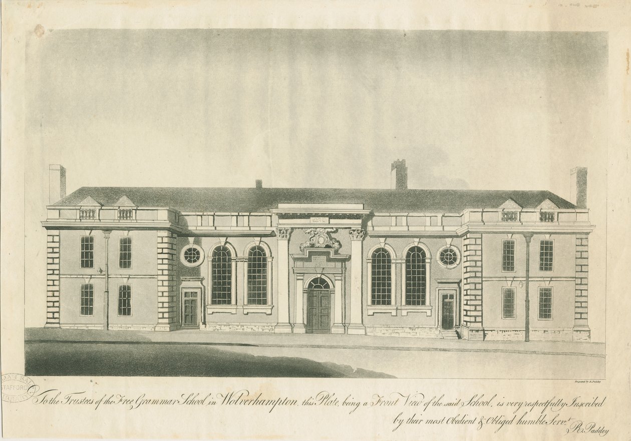 Wolverhampton - Grammar School: gravering, nd [1797] (trykk) av School English