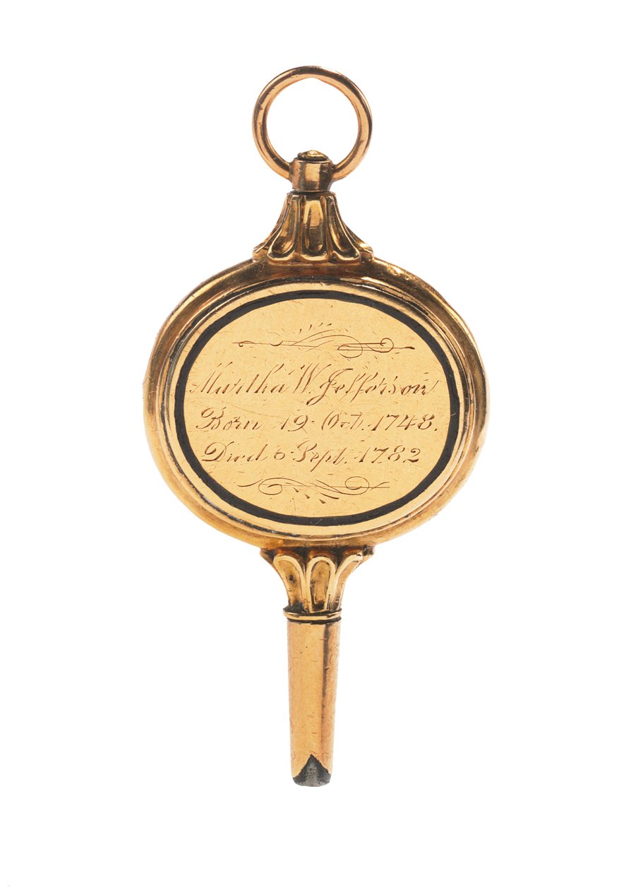 Memento mori gravert klokkenøkkel, med hårlokk av Martha Wayles Jefferson, fransk eller engelsk, sent på 1700-tallet - tidlig på 1800-tallet (gull) (se også 711002) av School European