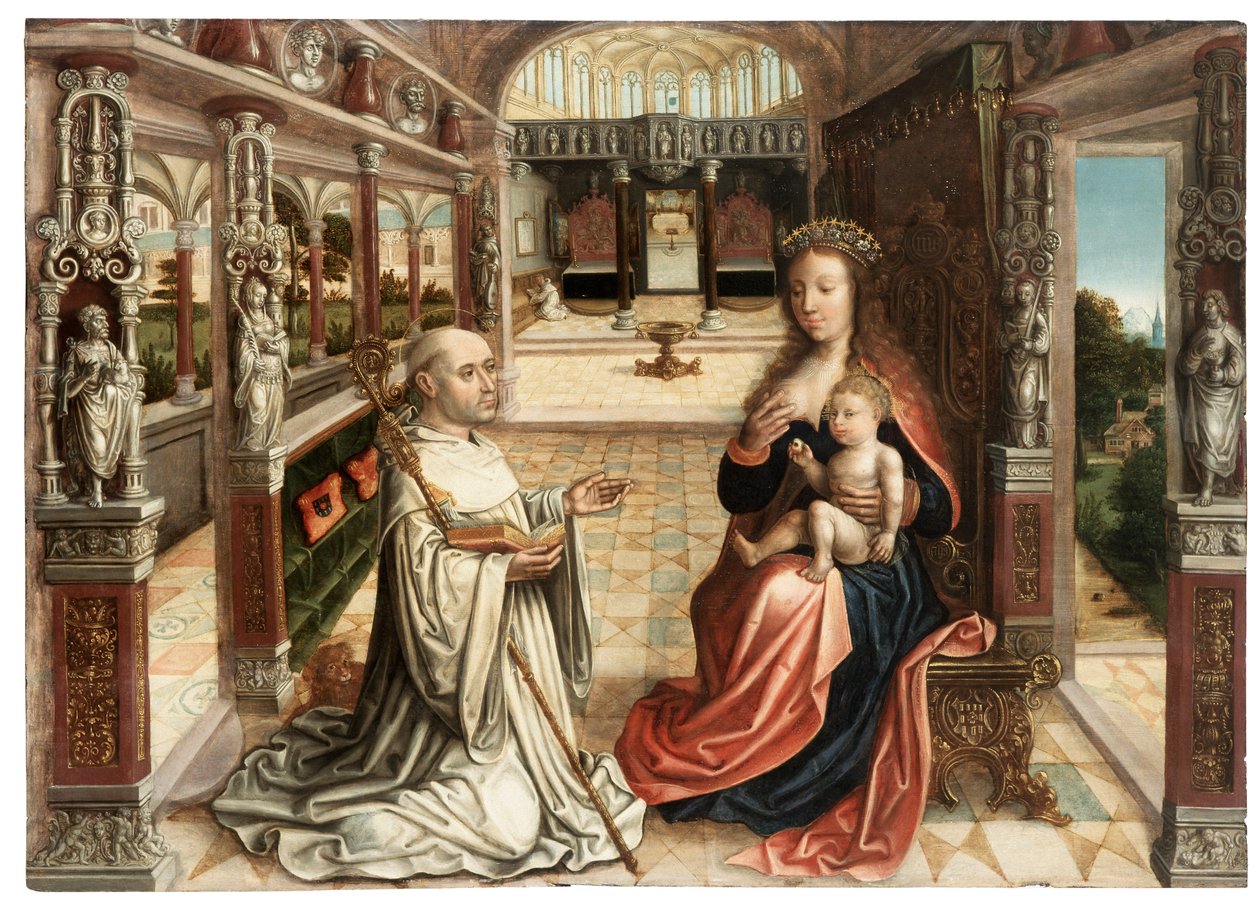 The Miracle of Lactation (olje på panel) av School Flemish
