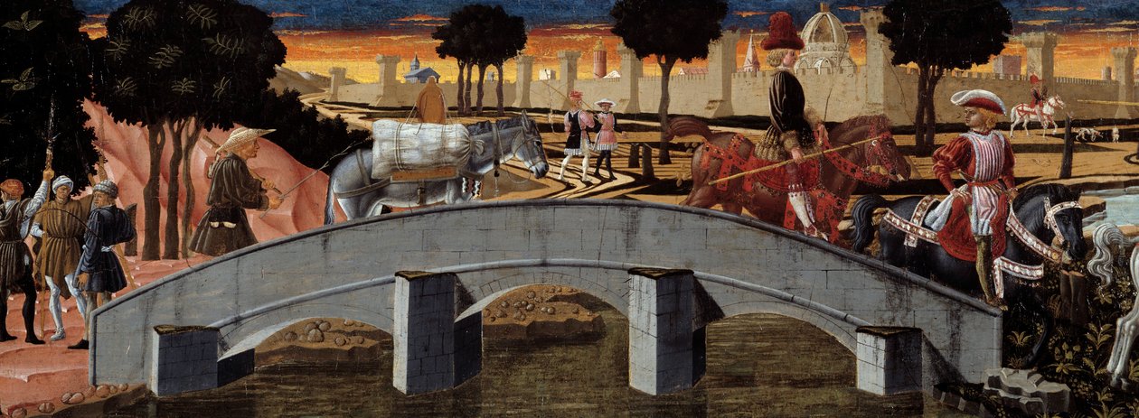 Passasjerer som krysser en bro. Detalj. Anonymt maleri av den florentinske skolen. 1450-1460. Toulouse, Musée des Augustins av School Florentine