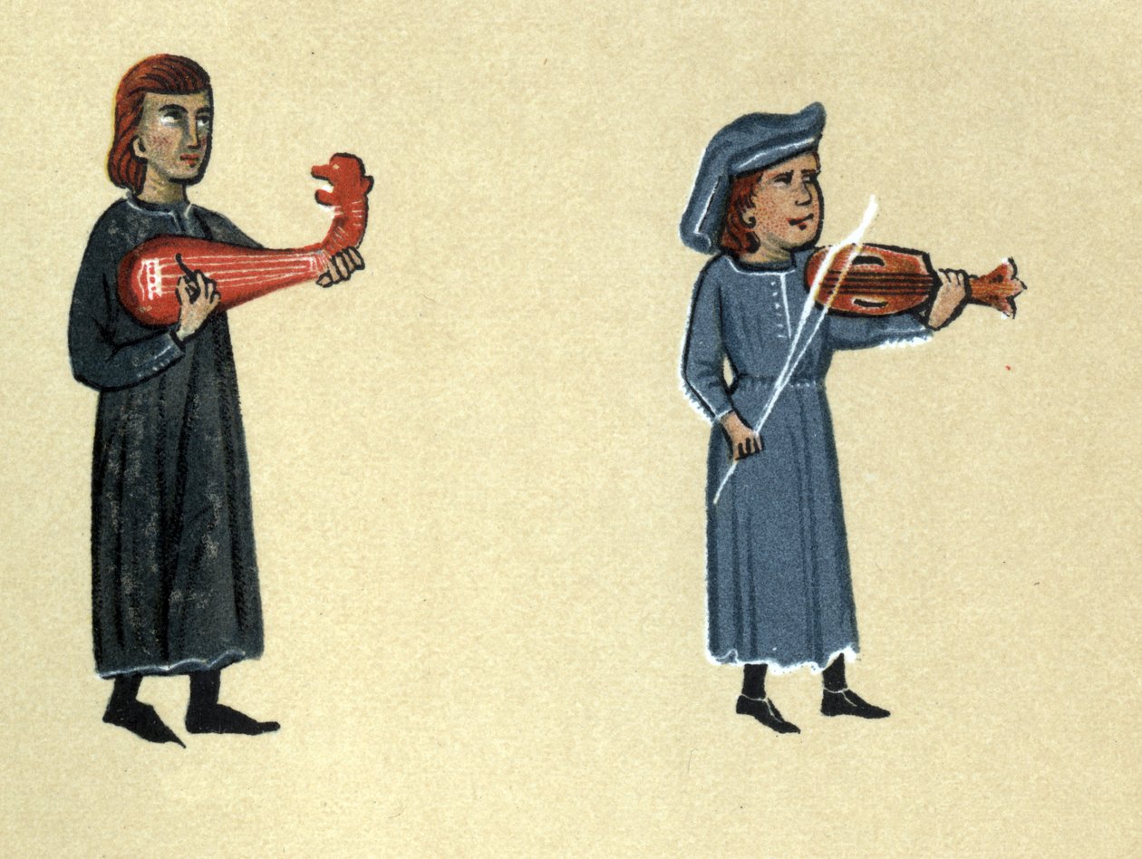 En trubadur fra middelalderen, illustrasjon fra 'Histoire de la Literature Francaise' av Hermann Suchier av School French