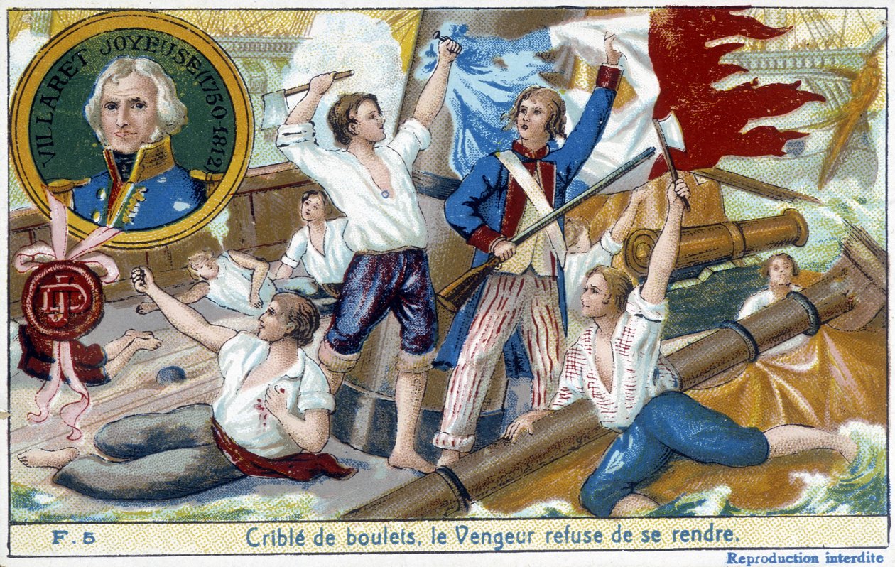 Admiral Villaret (1750-1812), en representant i medaljongen, leverte sjøslaget ved Ouessant til engelske Howe i 1794. av School French