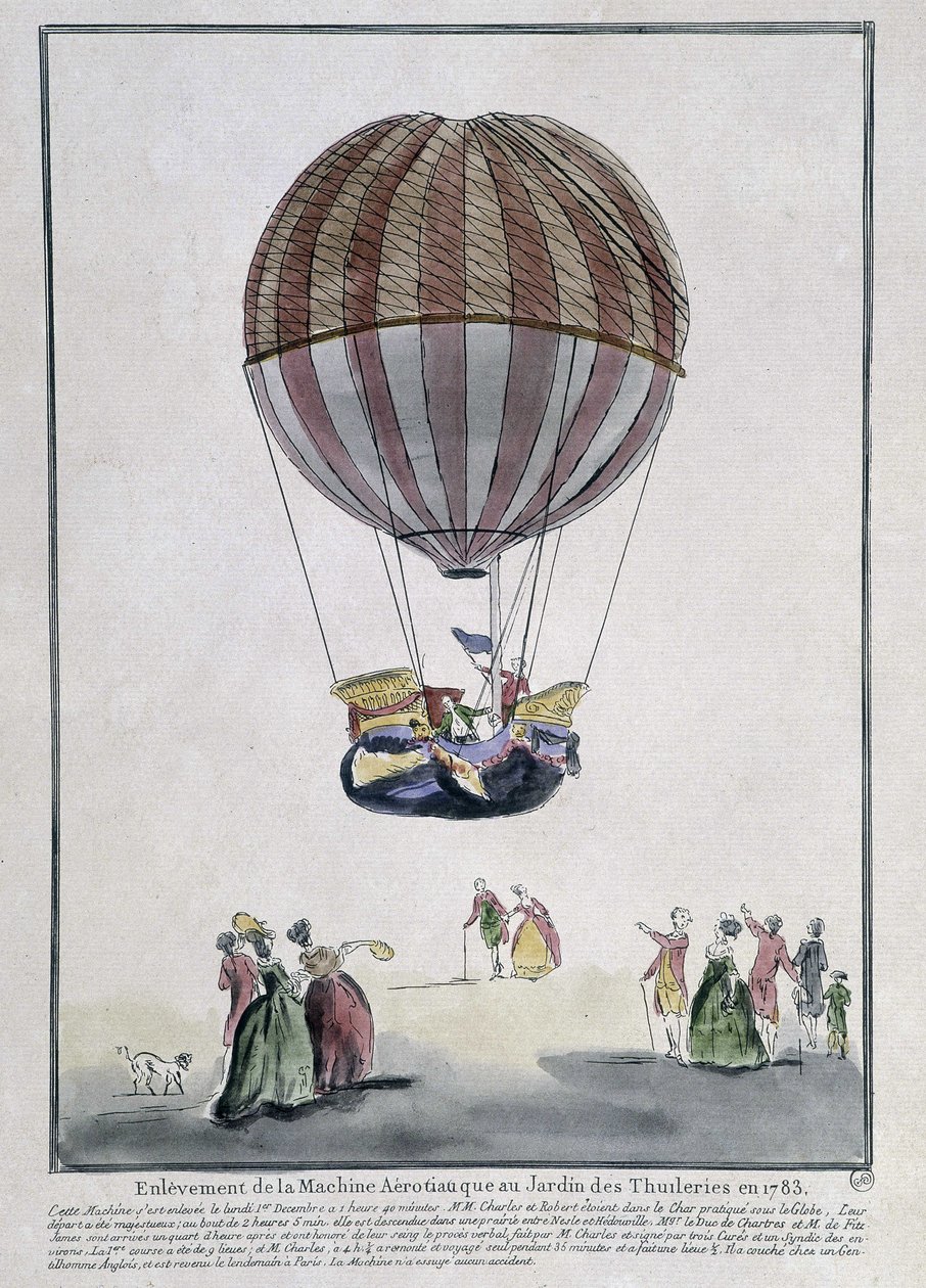 Aerostatisk maskinfjerning ved Tuileries Garden i 1783 av School French