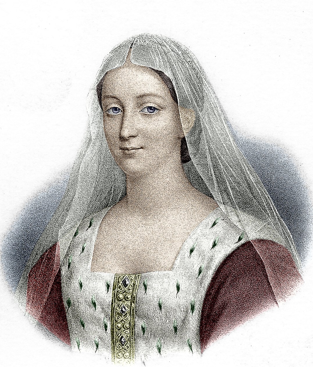Agnes Sorel, elskerinne til den franske kong Charles VII (fargegravering) av School French
