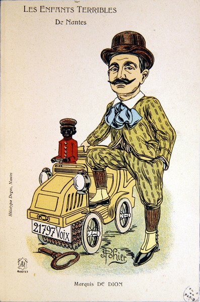 Karikatur av Marquis de Dion, ca. 1900 (farge litho) av School French