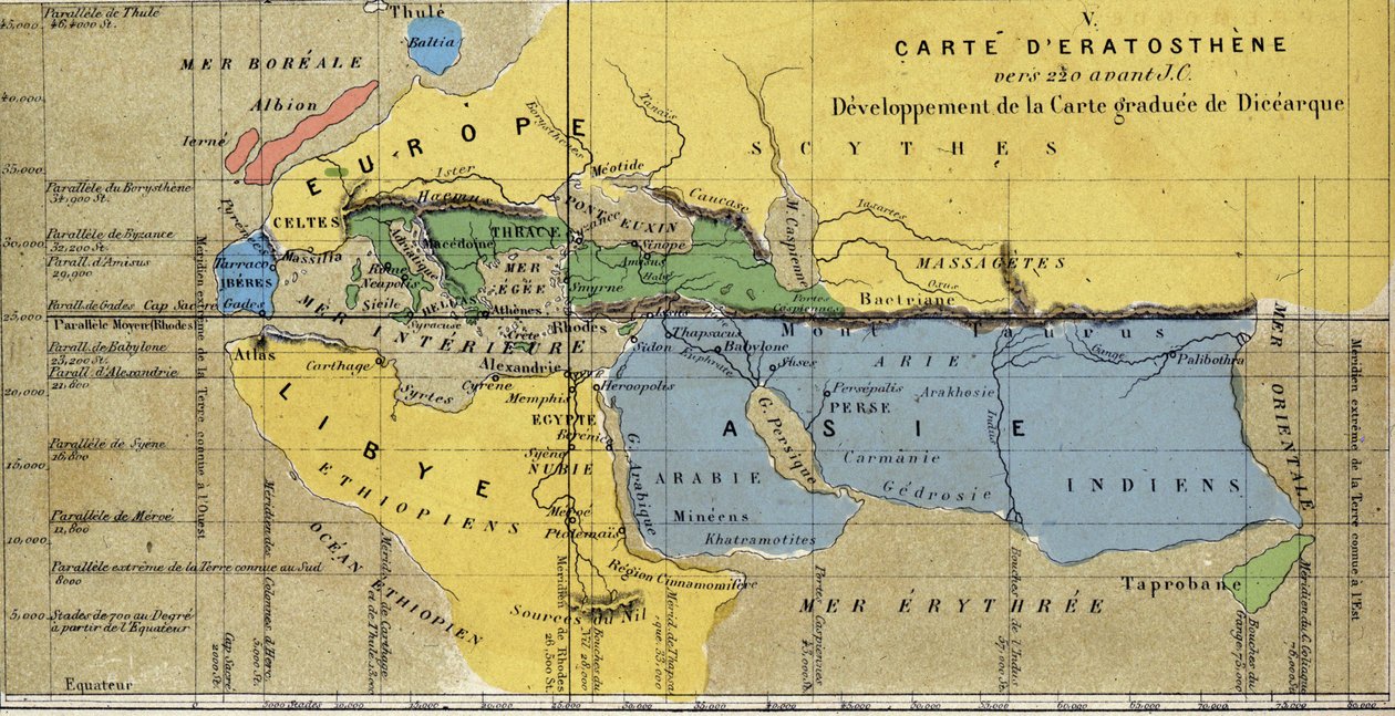 Kart over Eratosthenes, gresk astronom, geograf fra det 3. århundre f.Kr. JC. 220 f.Kr. JC av School French