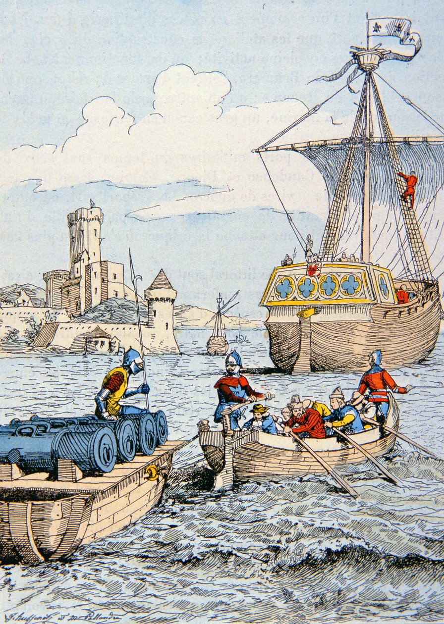 Charles VIIIs ekspedisjon til Italia i 1494 (farge litho) av School French