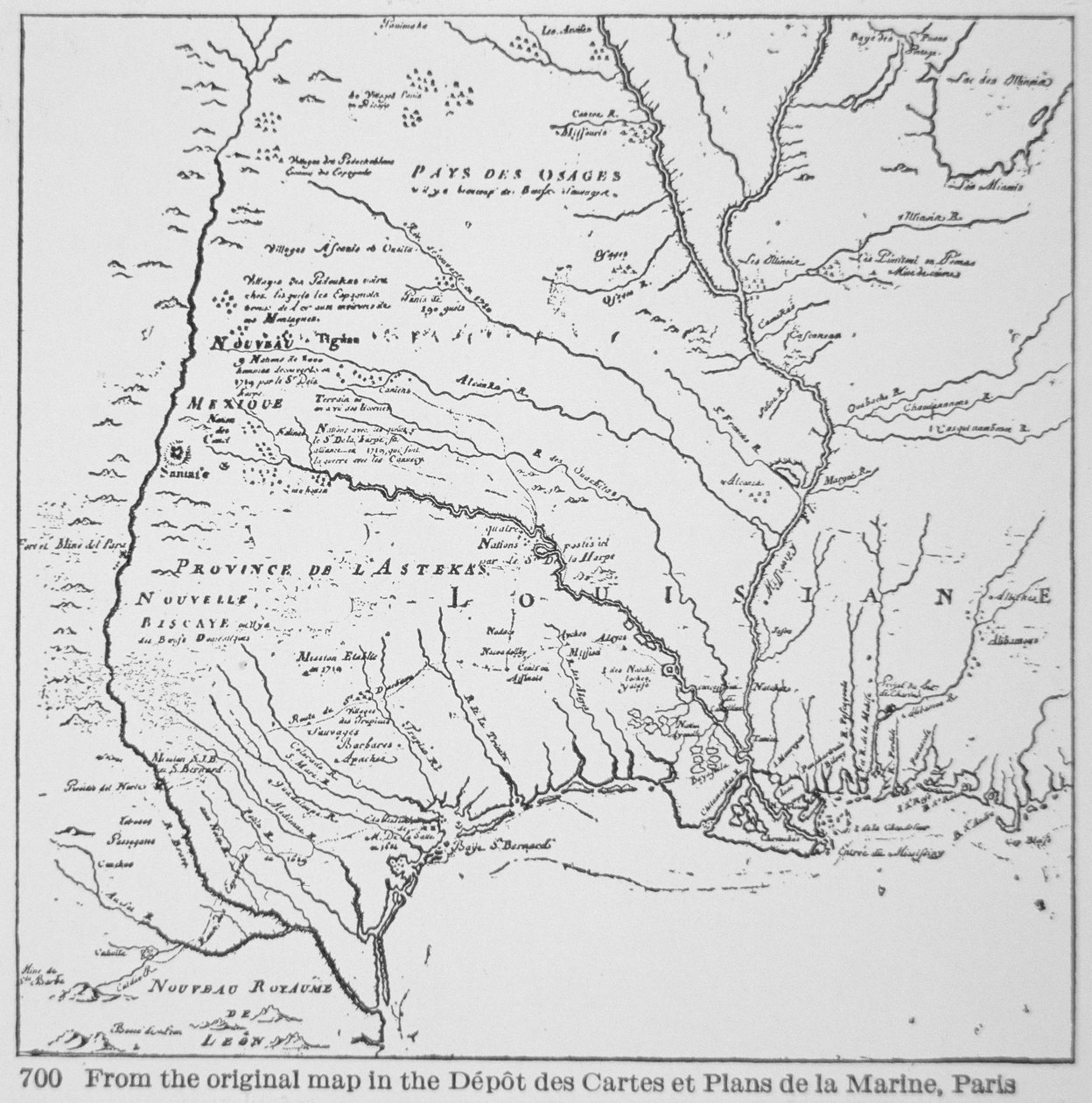 Colonial America: Kart over Louisiana, New France (litho) av School French