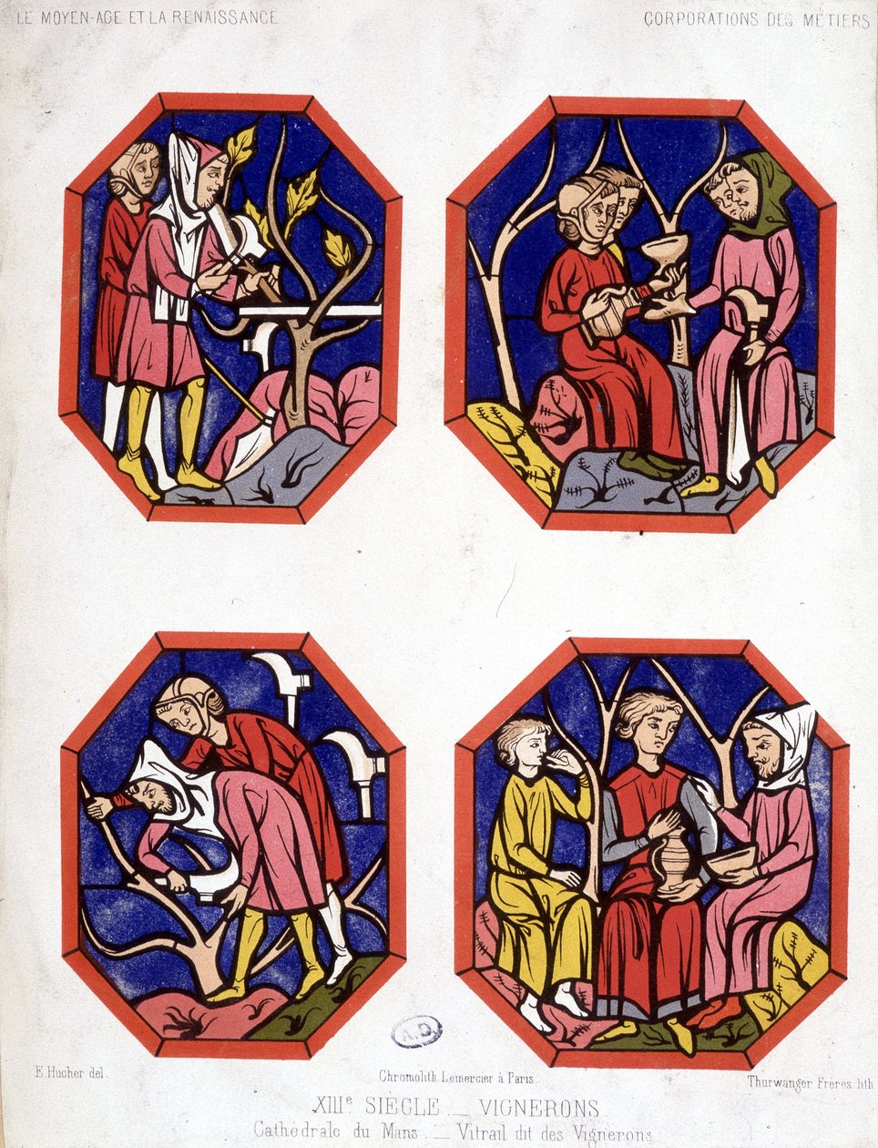 Corporation des vignerons - farget glass av vinprodusentene i Cathedrale du Mans av School French