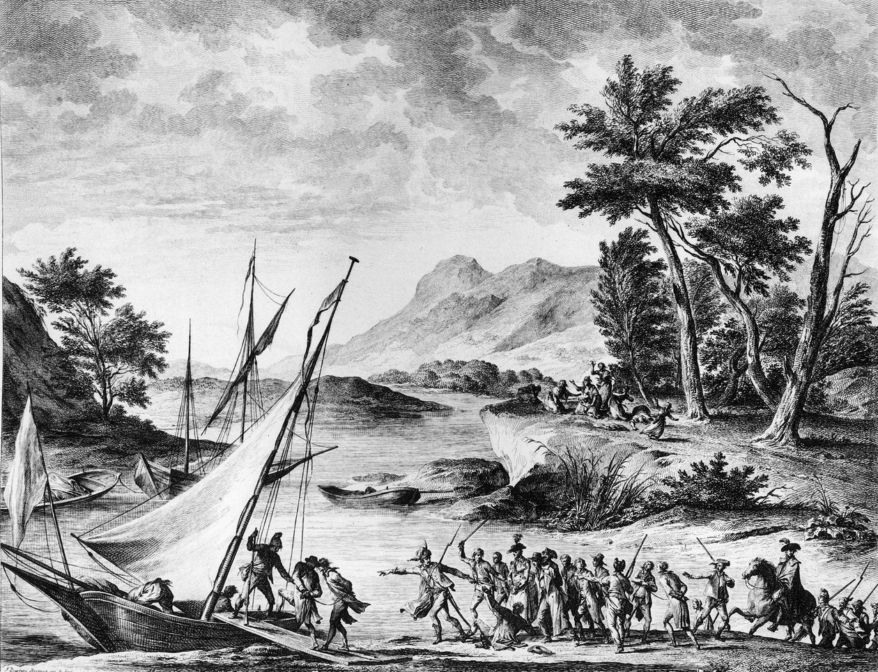 Fransk revolusjon: Arrestasjon av de franske ambassadørene Charles Louis Huguet de Semonville (1759-1839) og Hugues Bernard Maret (1763-1839) i Novate 25. juli 1793. Gravering og tegning av Duplesi - Bertaux. Paris, bibliotek ved Institutt for historie i R av School French