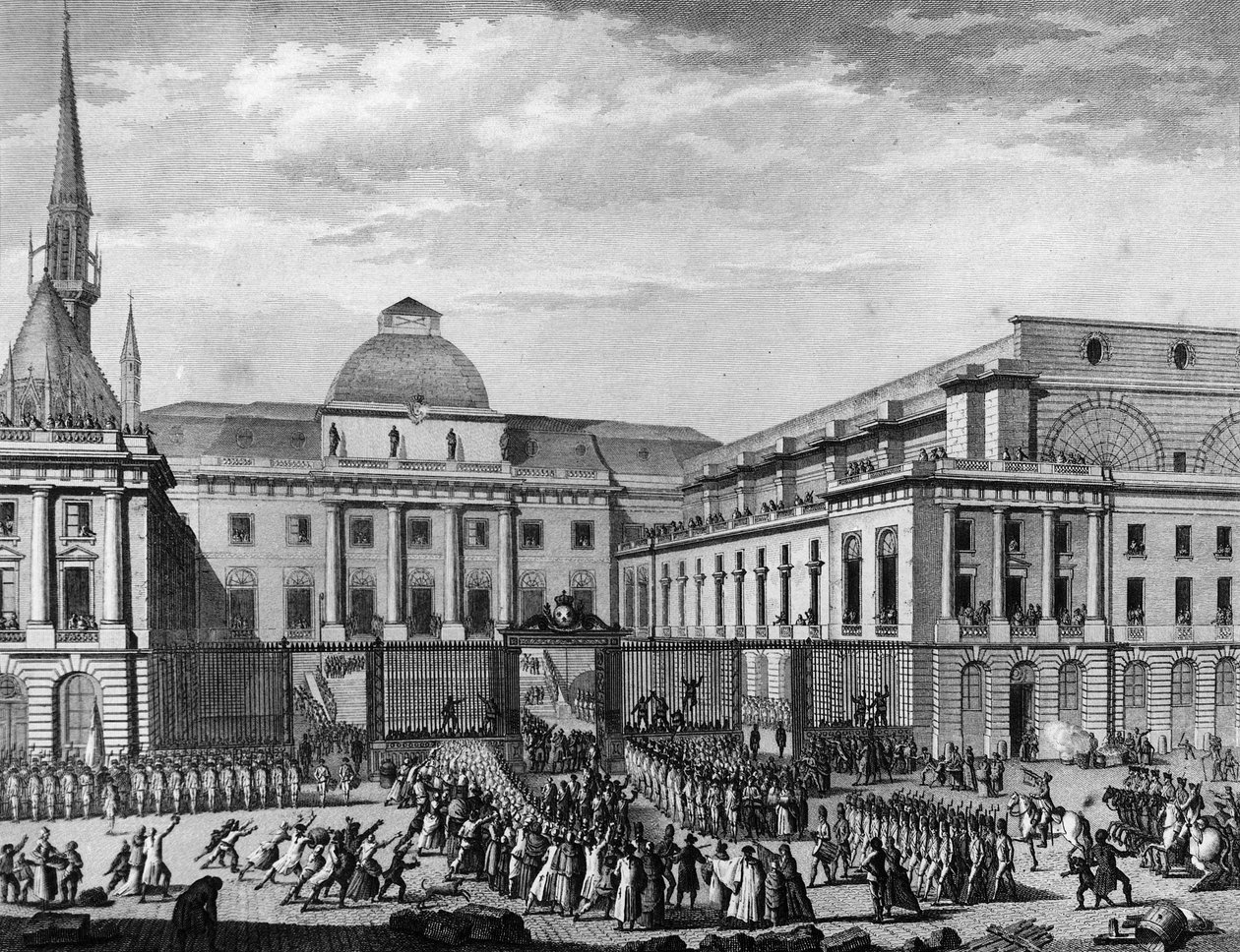 Fransk revolusjon: Paris rådhus, parlament i november 1790 på øya i byen ledet av Jean Baptiste Gaspard Bochart de Saron (1730-1794). Paris, bibliotek ved Institutt for revolusjonshistorie av School French
