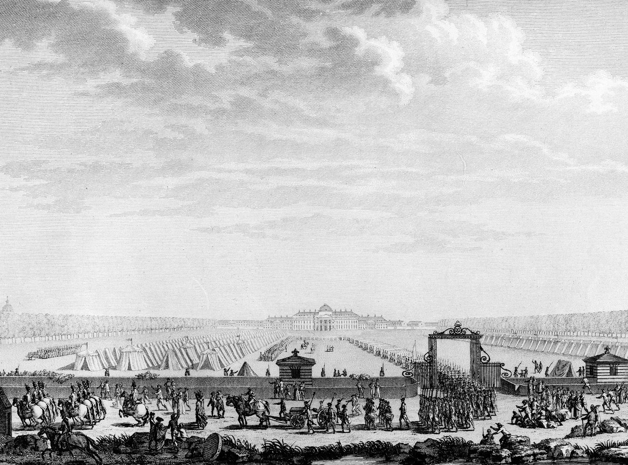 Den franske revolusjonen: de militære troppene i marsfeltet dro til Place Louis XV 12. juli 1789 Paris, biblioteket ved Institutt for revolusjonshistorie av School French