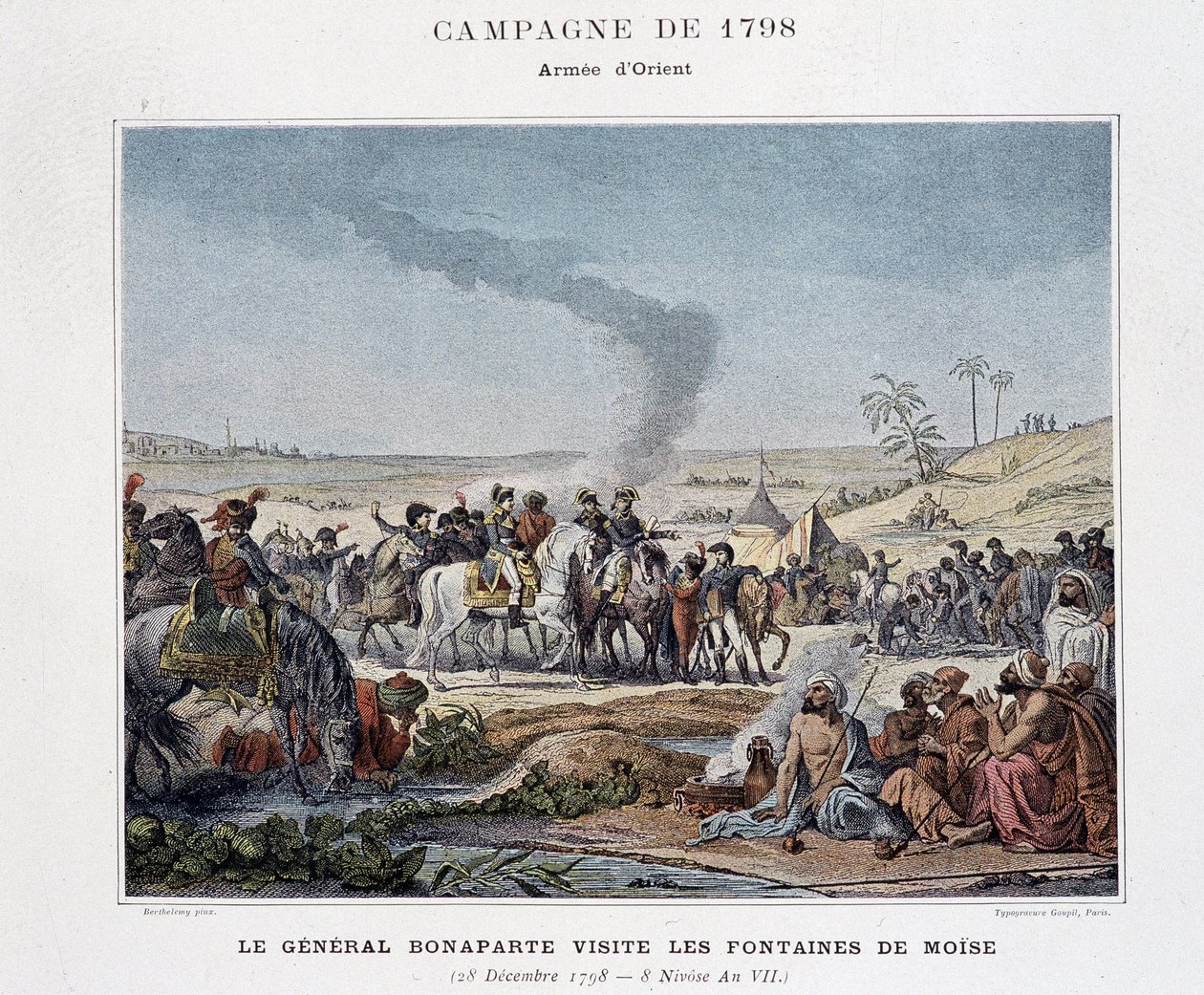 General Bonaparte besøker fontenene til Moses - i "" Victories and Conquests of the French Armies"", Paris, n.d (gravering) av School French