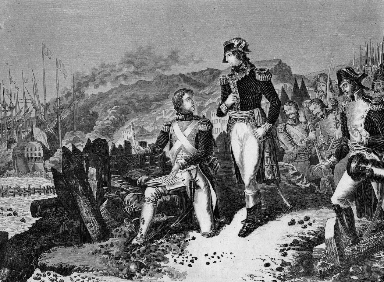 General Jean Andoche Junot (Jean-Andoche) (1771-1813), hertugen av Abrantes som skrev et brev for Napoleon Bonaparte ved beleiringen av Toulon i desember 1793. Junot og general Napoleon Bonaparte under beleiringen av Toulon av School French