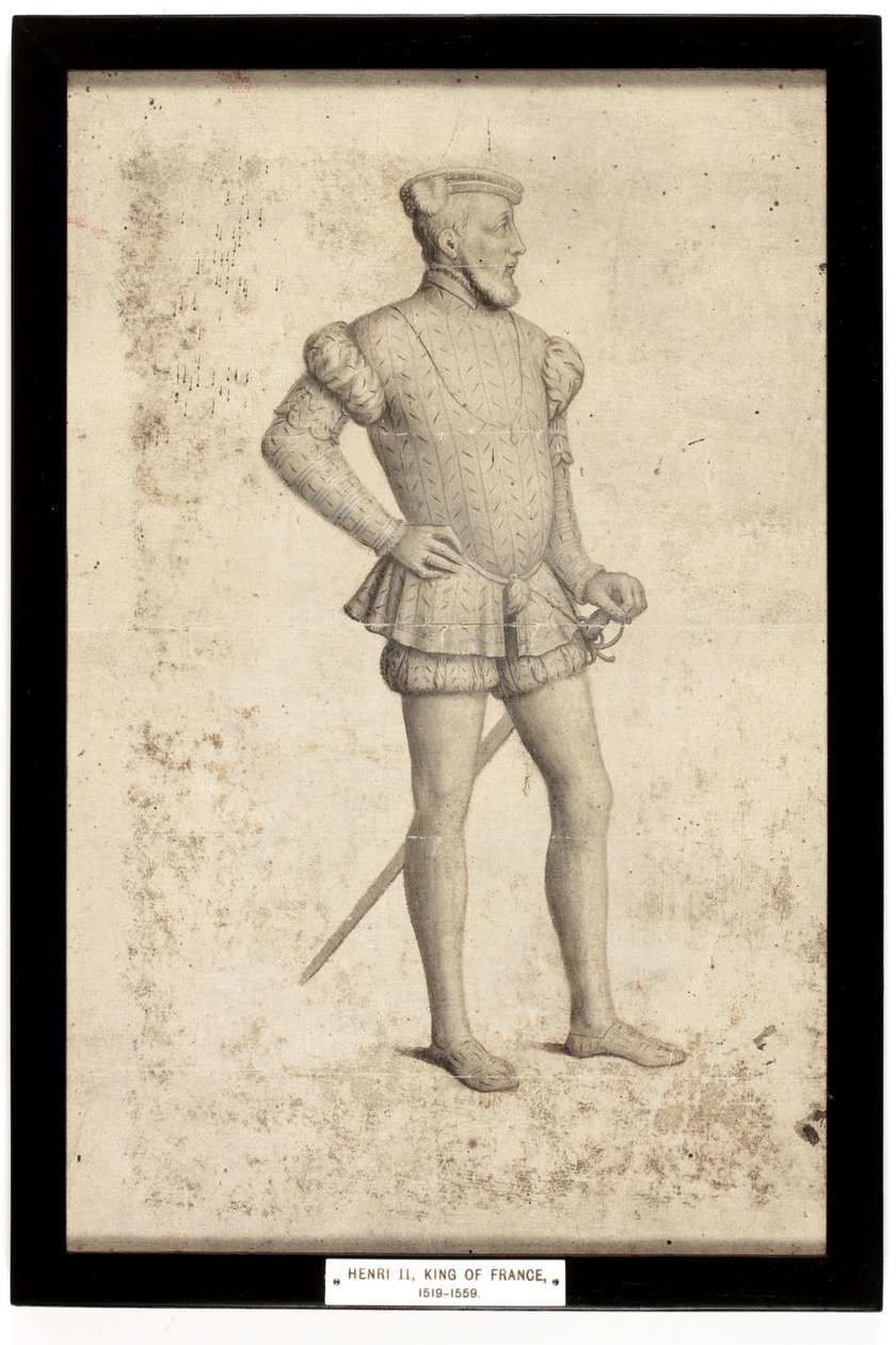 Henry II, konge av Frankrike (blyant og akvarell på papir) av School French