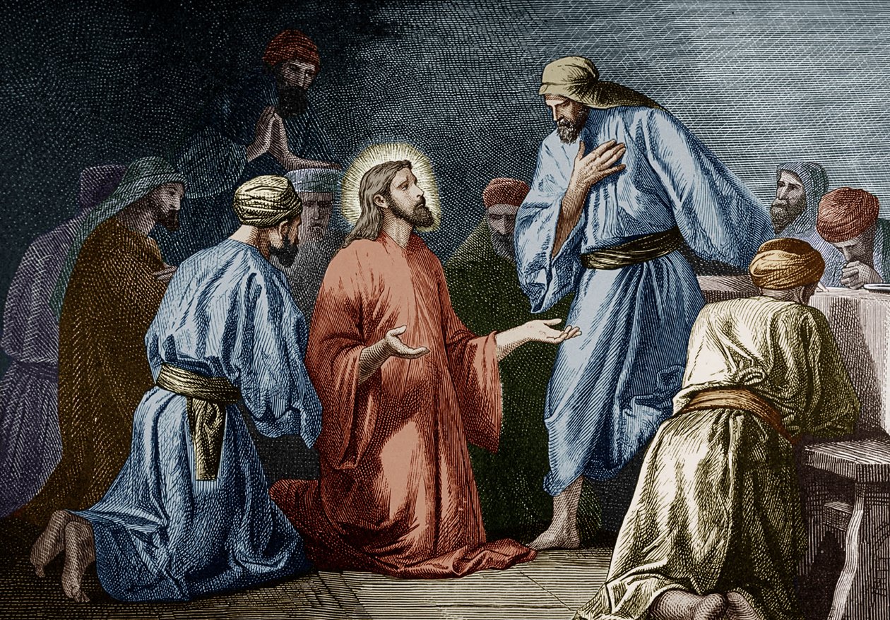 Jesus Kristus lærer bønn til Johannes (fargegravering) av School French