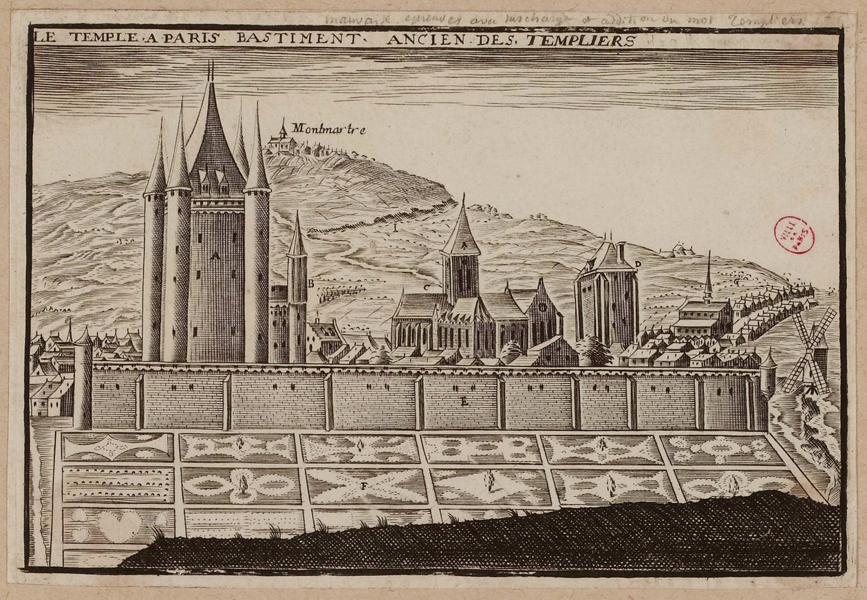 Templet i Paris, tidligere bygning av tempelriddere (gravering) av School French