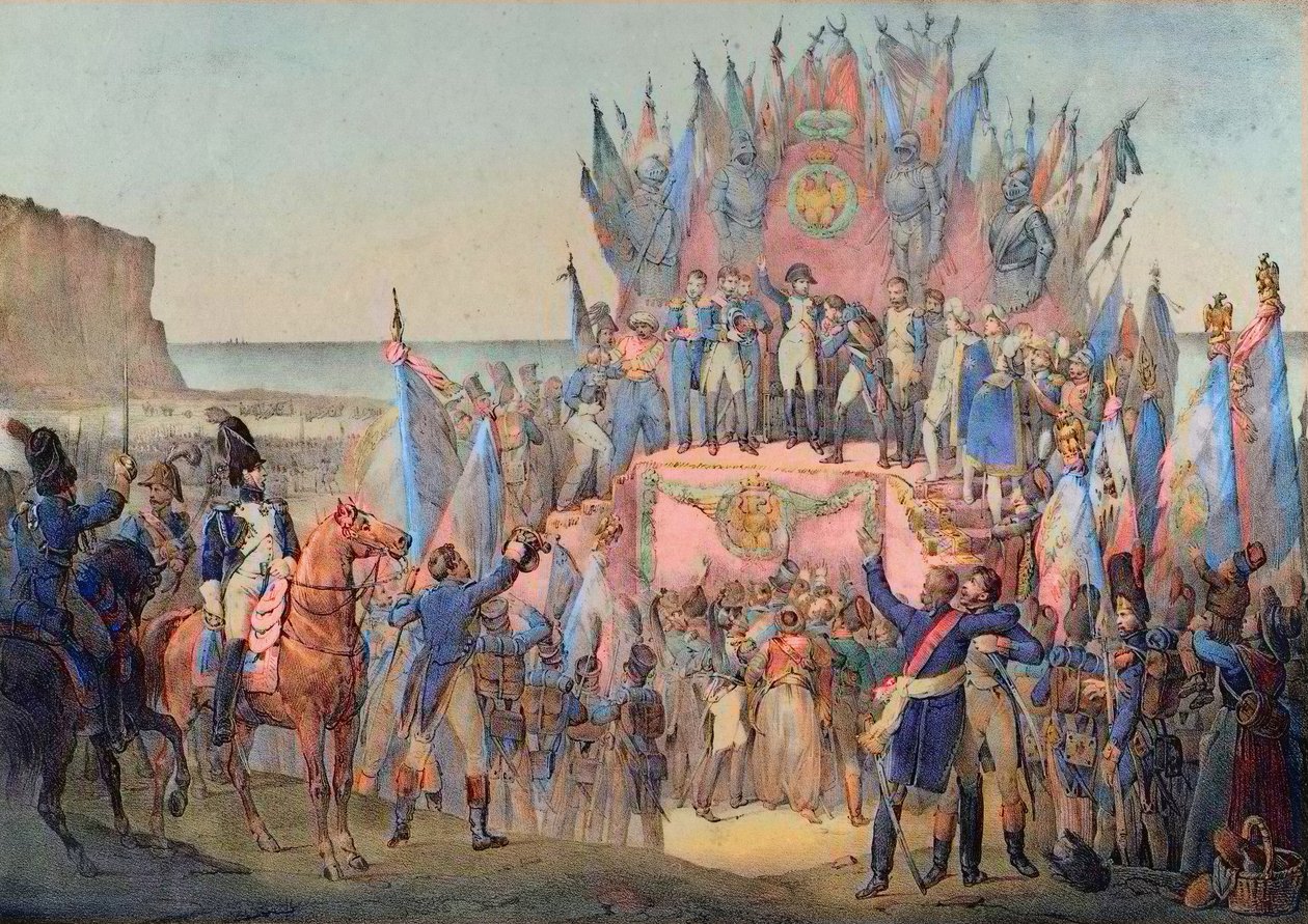 Militærfestival i Boulogne med Napoleon som distribuerer stjerner fra Æreslegionen - Victor Adam (fransk av School French
