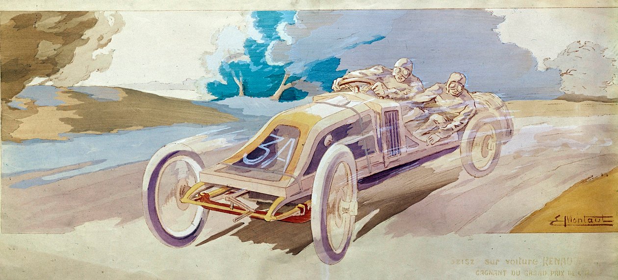 Motorsport: en racerbil ""Beisz på en Renault-bil"" Litografi av E. Montre, National Conservatory of Arts and Crafts, Paris av School French