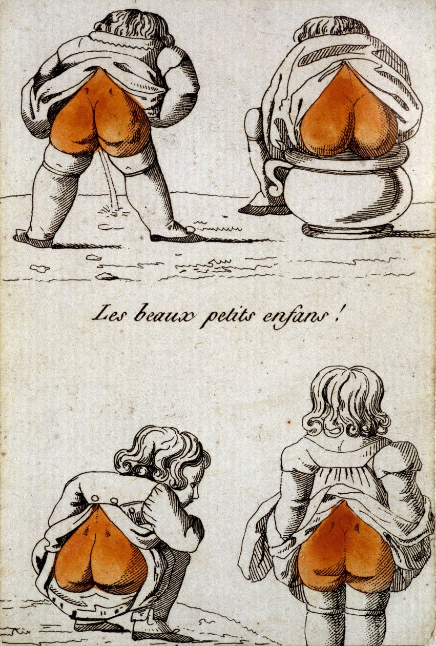 Gammelt kort å spille: de fire hjertene - "" Vakre små barn"" som viser sin hjerteformede bakdel. Musée de la Carte à Joueur, Issy-les-Moulineaux. av School French