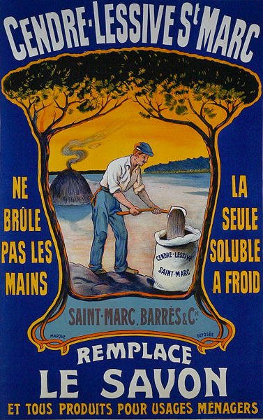 Plakat for Saint-Marc Barres vaskepulver (farge litho) av School French