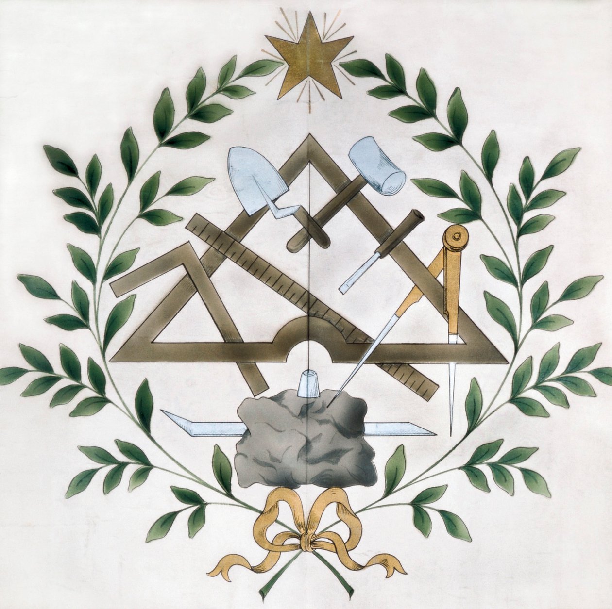 Representasjon av de forskjellige frimurersymbolene (akvarell) av School French