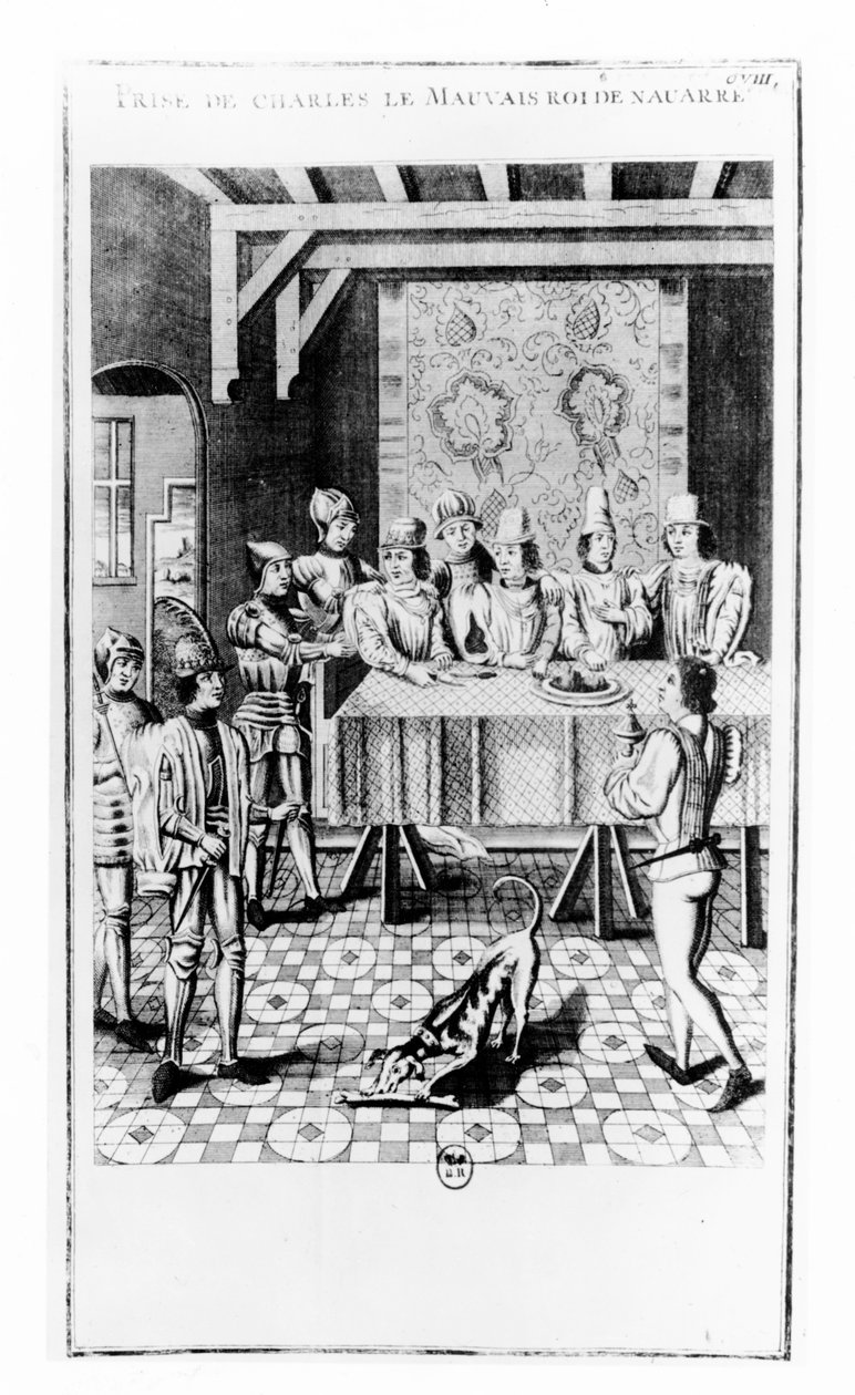The Arrest of Charles II the Bad, King of Navarre, in 1356 (engraving) av School French