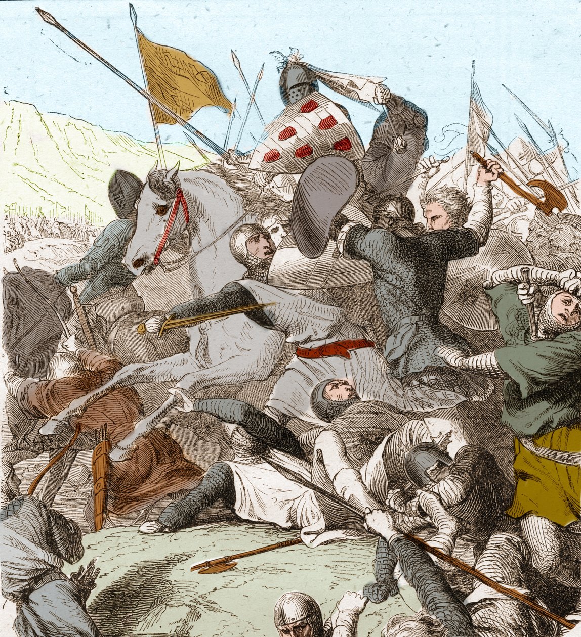 Slaget ved Hattin, 4. juli 1187 (farge litho) av School French